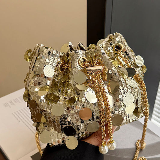 Trendy and High-End Sequin Bucket Bag2025Summer New Fashion Versatile Stylish French Chain Single Shoulder Crossbody