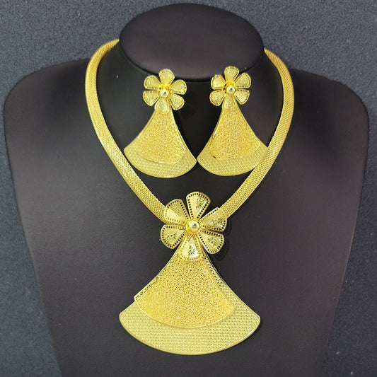 Various Dubai Sets for Women24K Gold Color Big Flower Pendant Necklace and Earrings Wedding Party African Set