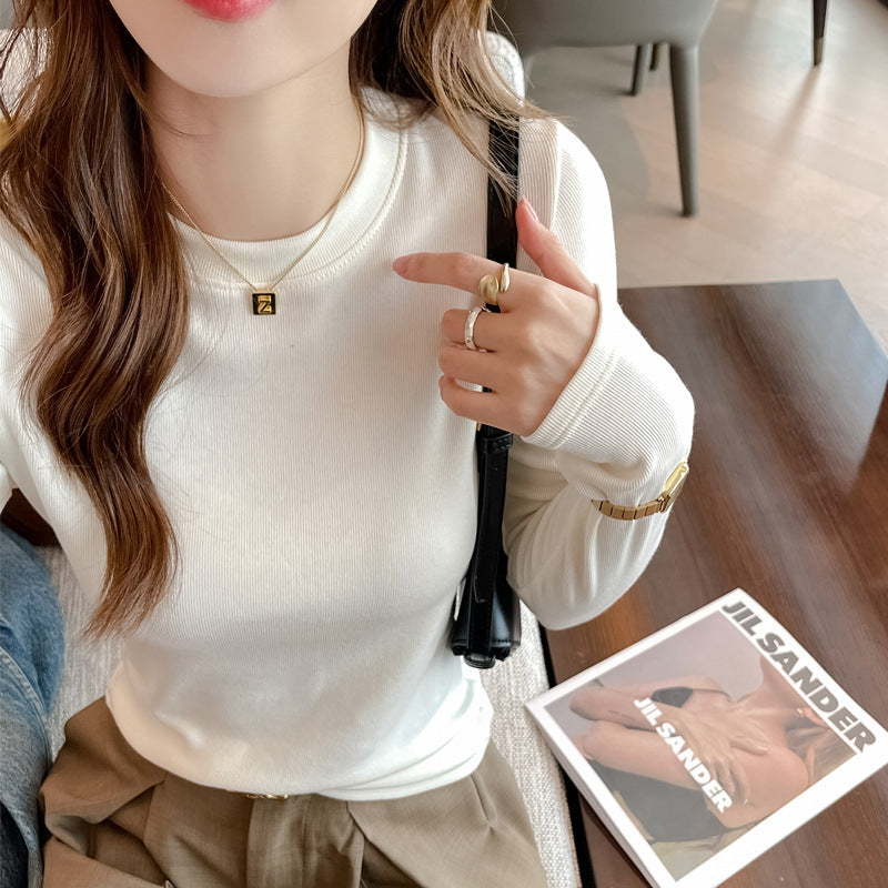 2025Early Autumn Top Outer Wear Round Neck Inner Wear Women's Fashionable White Long Sleeve t Women's Modal Base Shirt