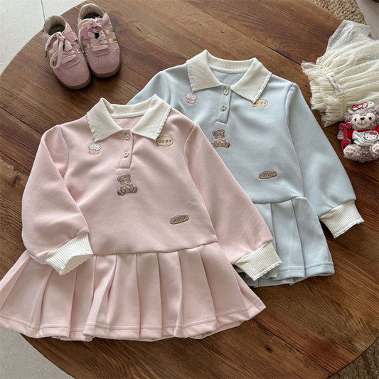 Sweet Little Girl Dress Autumn New Fashionable Baby Girl Princess Dress College Style Children's Dress POLO Autumn Skirt