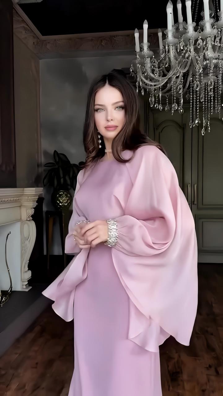 2025New AliExpress Amazon Dubai Spring Summer Solid Color Beaded Crystal Chain Satin Fashion Dress for Women