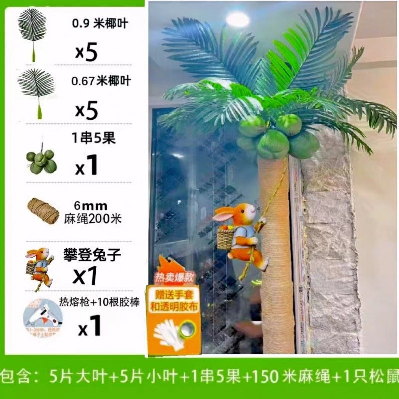 Artificial Coconut Tree Real Green Plant Coconut Fruit Leaves Pipe Decoration Sewer Cover Indoor Beautification Balcony Artificial Landscape