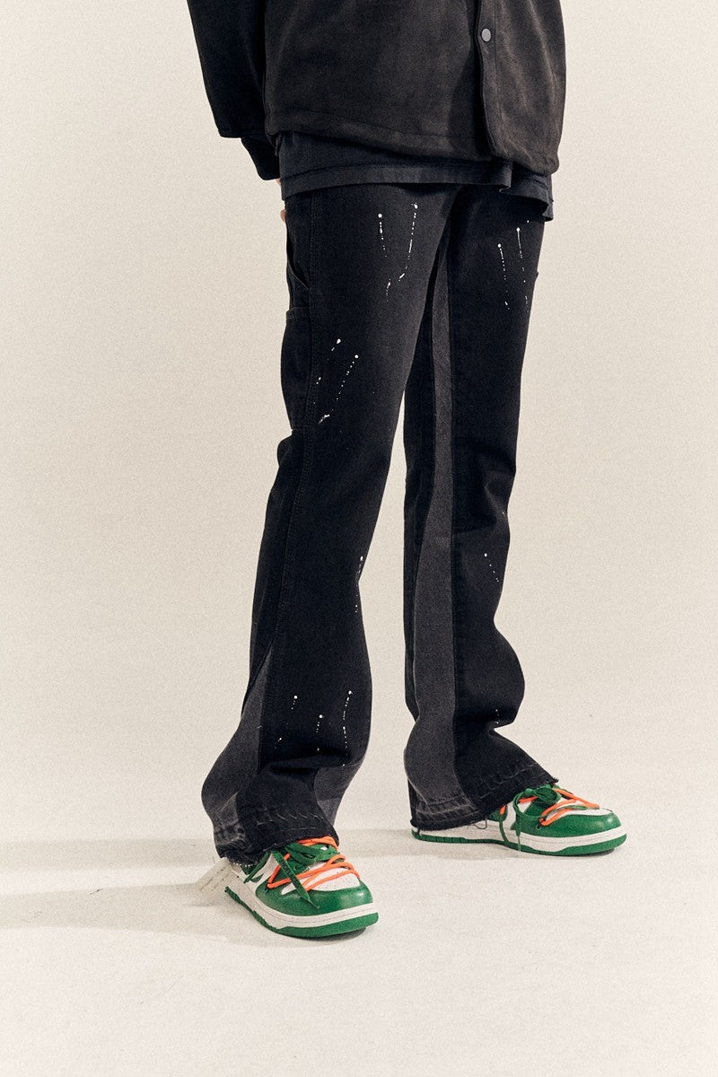 2023New Graffiti Ink Splash Damage Dept Casual Retro Niche vibo High Street Men's and Women's Flared Jeans