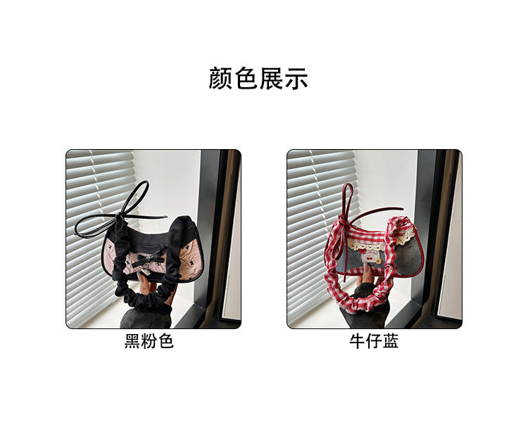 Super Popular Crossbody Bag for Women2025New Plaid Fabric Bag Wrinkled Color-Block Shoulder Bag Popular Commuter Small Square Bag