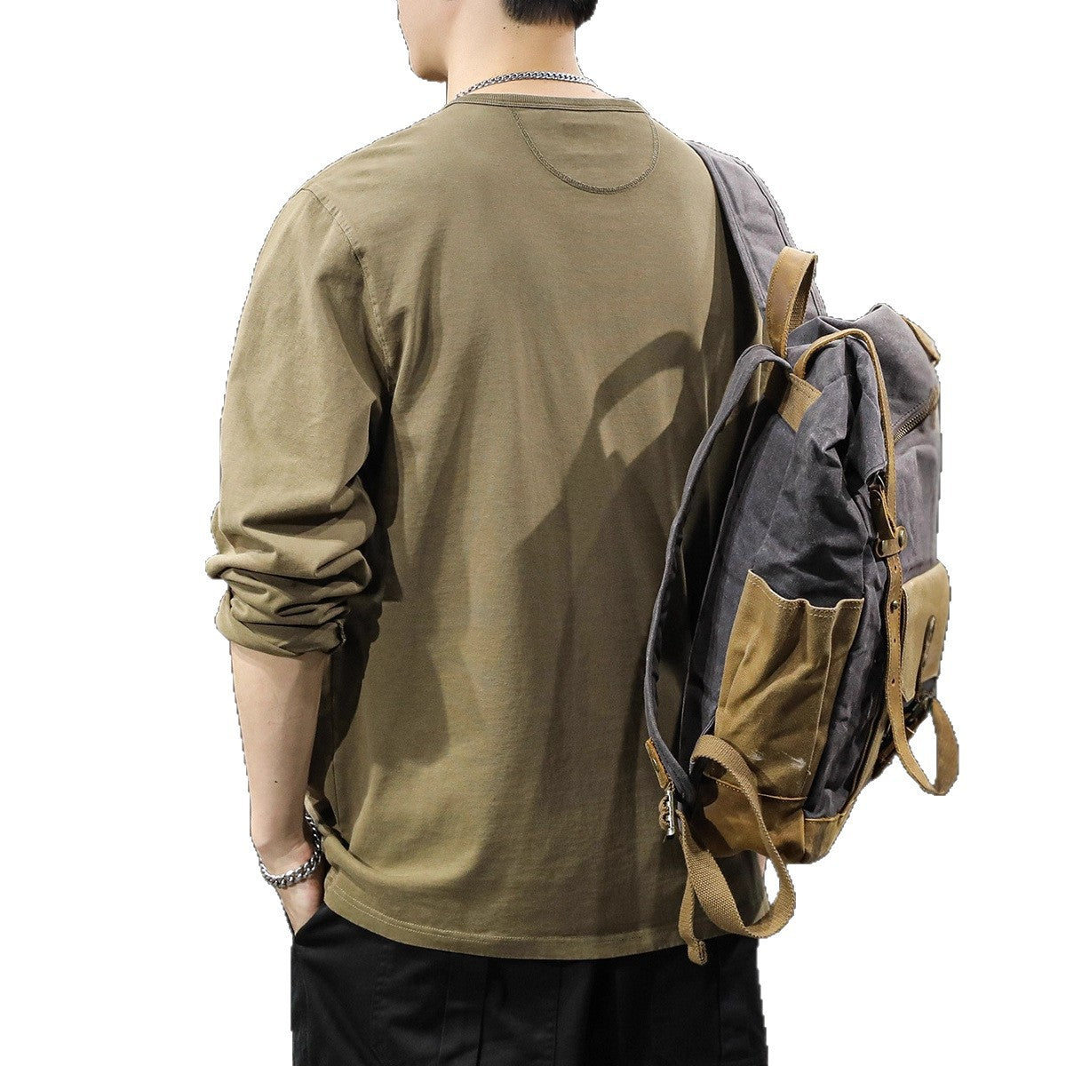 2025New casual men's pure cotton long sleeves t Loose Thin Spring Autumn Trendy Brand Henley Collar Base Shirt Sweatshirt