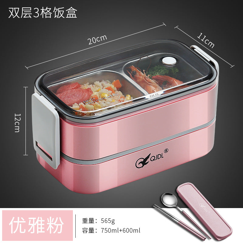 304Stainless Steel Sealed Insulated Lunch Box for Students and Office Workers, Microwave Safe, Double-Layer Lunch Container