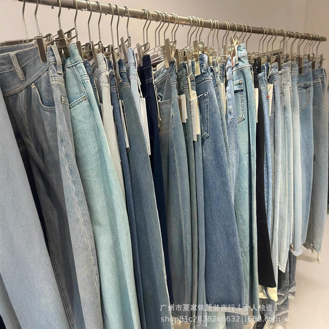 2025New Denim Pants Mixed Wholesale Korean Version Loose High Waist Slimming Wide Leg Live Streaming Women's Clothing Scimitar Pants