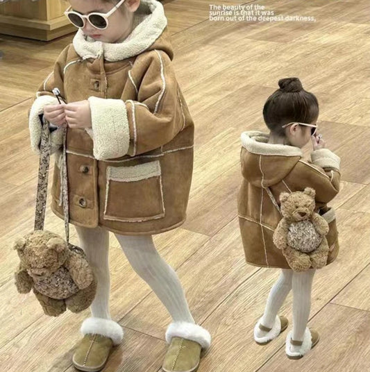 Korean Children's Winter New Melard Lamb Wool Double-Sided Fur Thickened Coat for Boys and Girls Trendy Overcoat