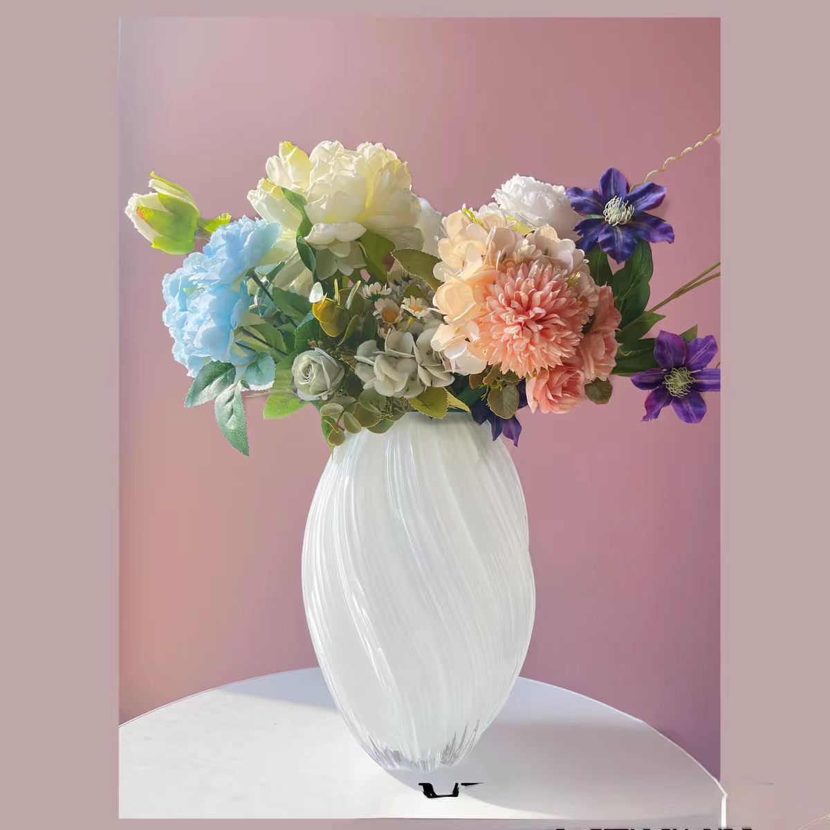 ins European Style Minimalist Niche Creative Light Luxury High-End Dining Table Living Room Decoration Hydroponic Flower Arrangement Glass Vase