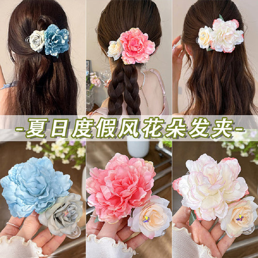 Super Fairy Vacation Style Fabric Flower Hair Clip Side Bangs Broken Hair Duckbill Clip Gentle Atmosphere Versatile Hair Accessory for Women