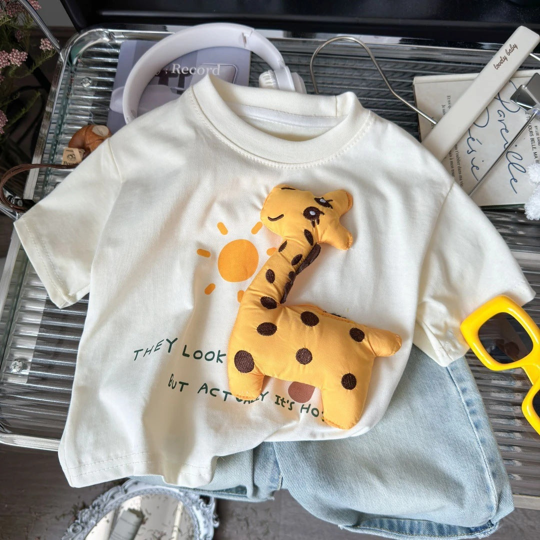 3D Doll Children's Short Sleeve T Summer T-shirt2025New Loose Korean Style Cartoon Top Fashionable Base Shirt Trendy T