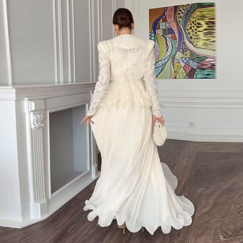 2025New Women's Fashion European and American Amazon Cross-Border Foreign Trade Heavy Craftsmanship High-End Elegant Lace Pleated Suit