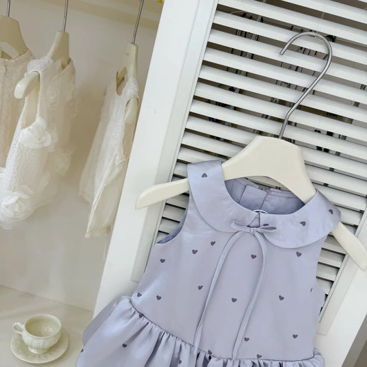 Sweet Little Original Purple Children's Clothing!Kululi25Girls Summer Purple Heart Palace Style Vest Flower Bud Skirt Trendy