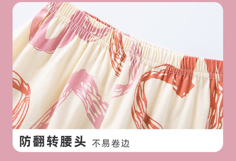 Parent-Child Cotton Homewear Summer Style Children's Short Sleeve Long Pants Set Cartoon Air Conditioning Clothing Sweat-Absorbing Printed Pajamas Couple Outfit