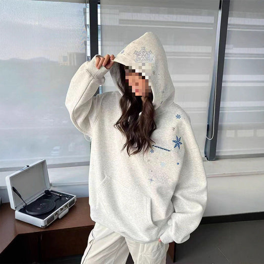 American High Street Snowflake Embroidered Sweatshirt Men and Women Couple Wear Heavy Hoodie2025Fashionable Brand Autumn Casual Jacket