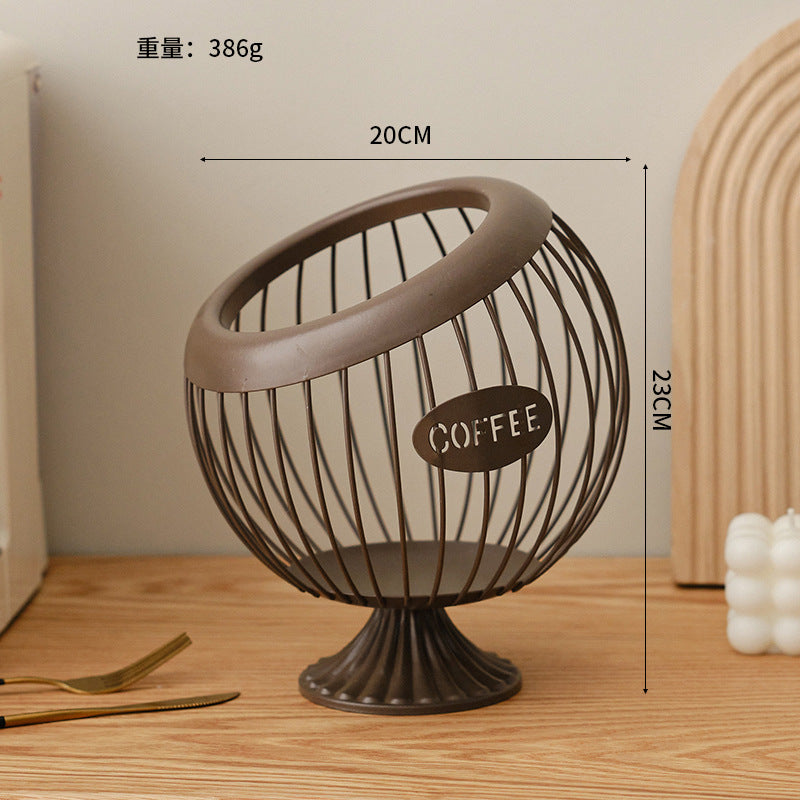 Cross-Border Iron Art Fruit Basket Coffee Capsule Storage Basket Desktop Decoration Coffee Table Snacks Dried Fruit Candy Storage