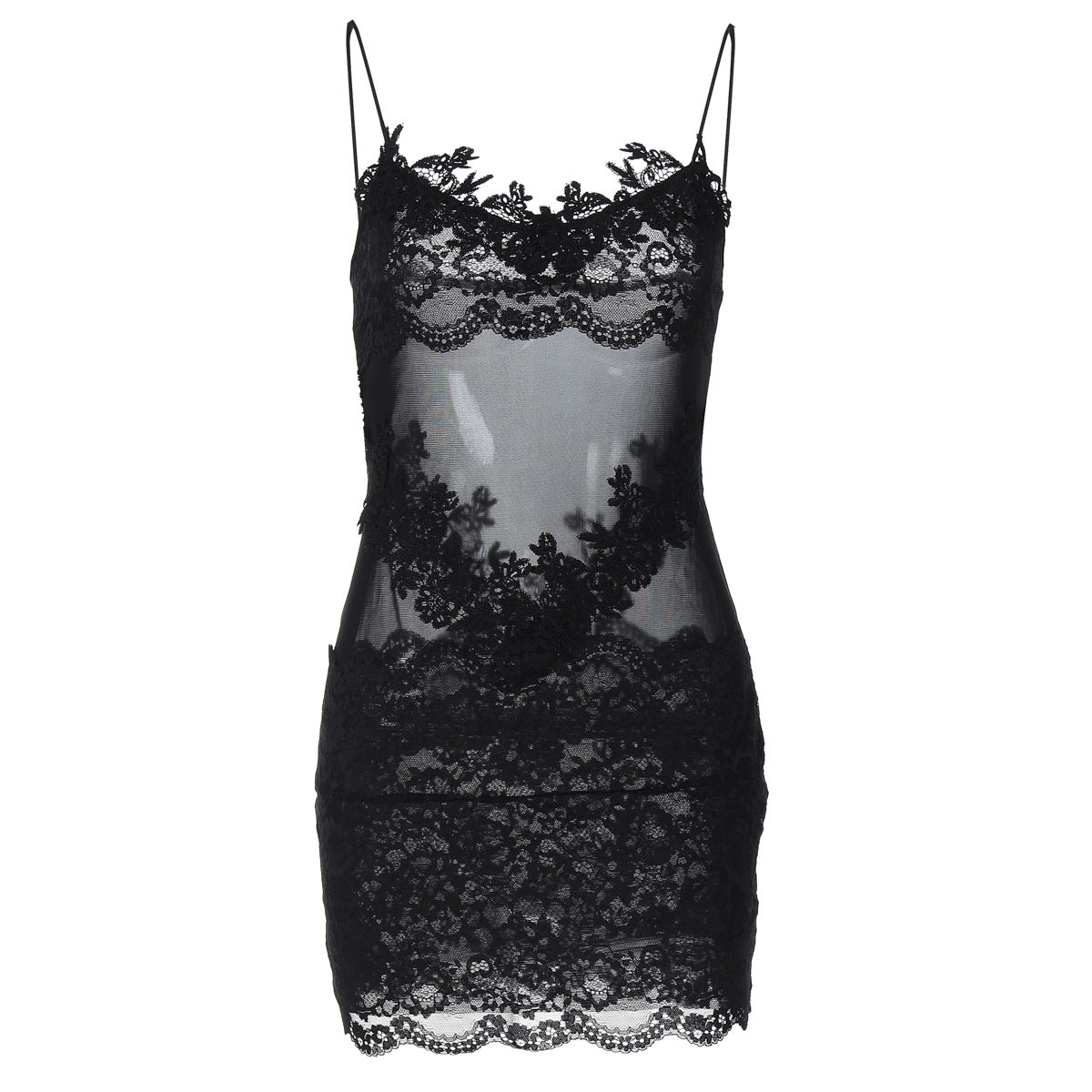 Europe and America ins Fashionable New Sexy Hot Girl Style Sheer Lace Tube Top Patchwork Bodycon Lace Dress for Women