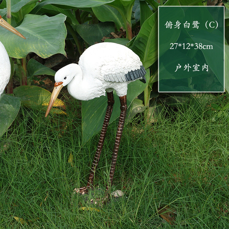 Outdoor Garden Imitation White Egret Fiberglass Ornament Home Courtyard Pool Rockery Resin Sculpture Floor Decoration