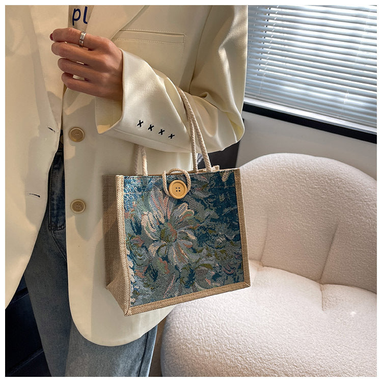 Student Korean Style Handbag Women Fashion Linen Lunch Bag New Japanese Style ins Canvas Tote Lunch Box Bag