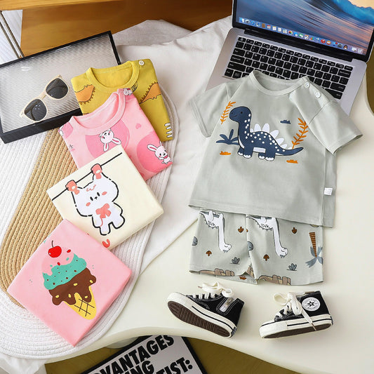 Children's Summer Short Sleeve Set a Cotton-like Boys' and Girls' Clothing t T-shirt Baby Summer Clothing2025Children's Clothing
