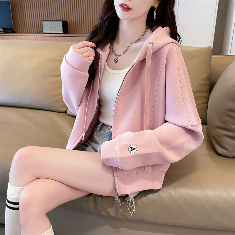 Spring and Autumn Short Hooded Sweatshirt Jacket for Petite Women, New Thin Loose Stylish Zipper Cardigan for Autumn and Winter