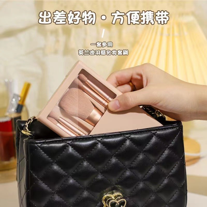 New5Mirror Box Makeup Brush Set with Window Mirror Eye Shadow Soft Bristles Affordable Portable Morandi