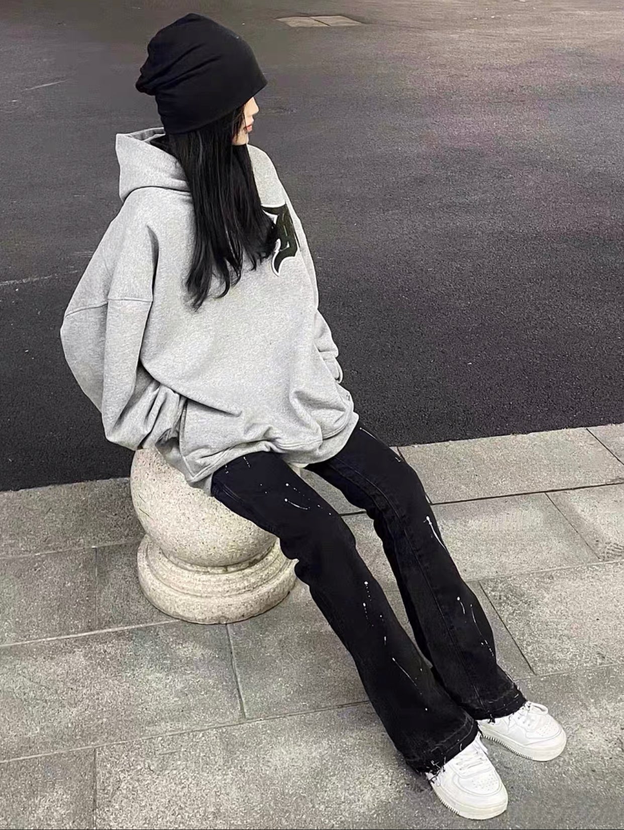 2023New Graffiti Ink Splash Damage Dept Casual Retro Niche vibo High Street Men's and Women's Flared Jeans