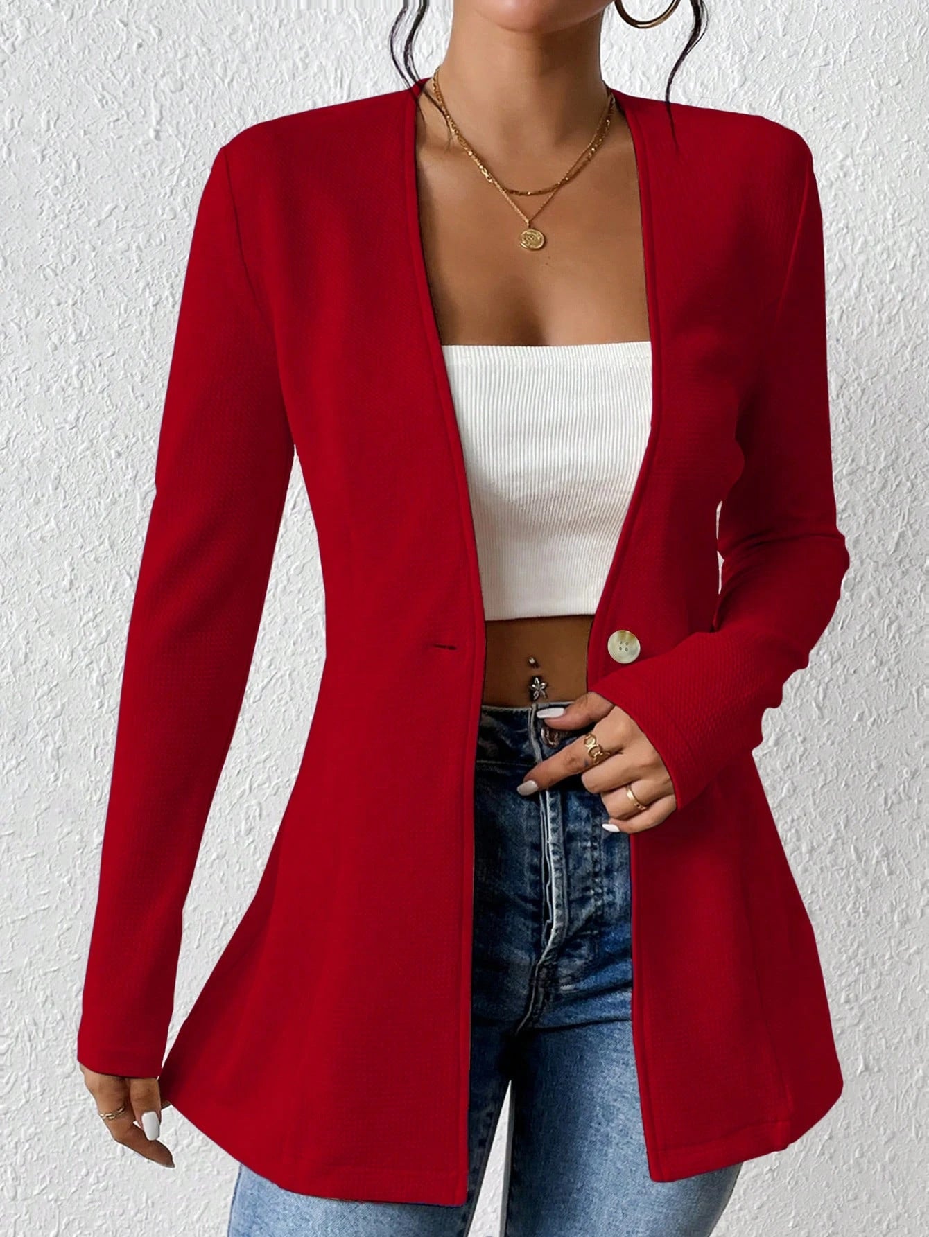 2025New Korean Fashion Style from Amazon Europe and America V Single Button Solid Color Long Sleeve Blazer