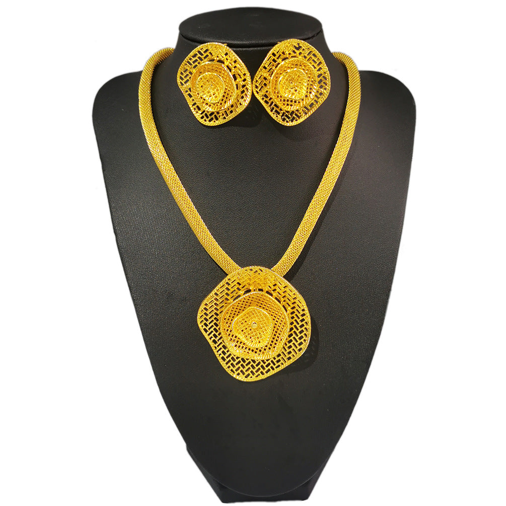 Various Dubai Sets for Women24K Gold Color Big Flower Pendant Necklace and Earrings Wedding Party African Set