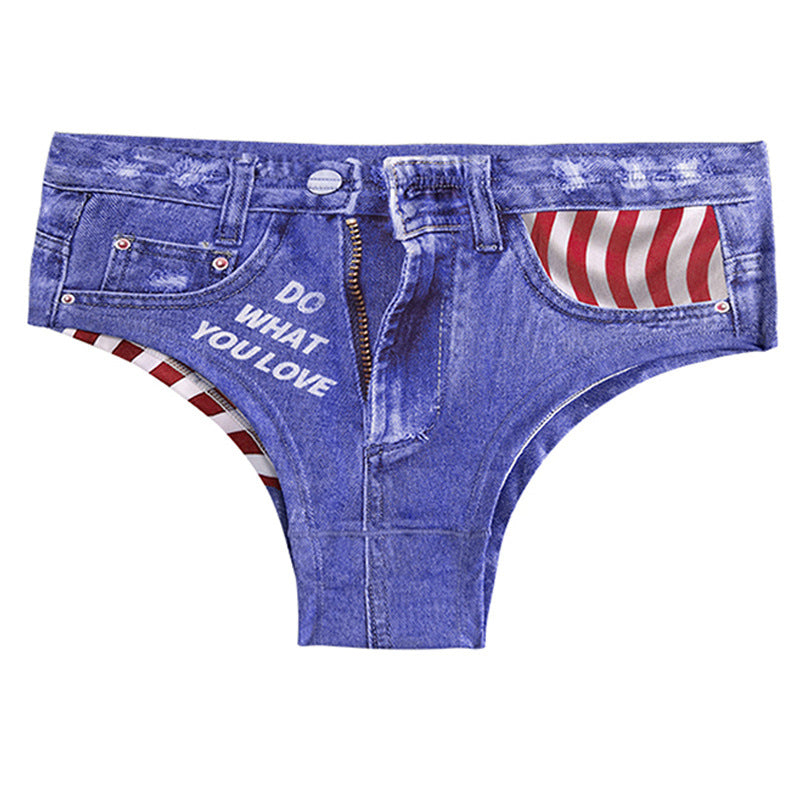 Anti-Exposure Women's Sexy Underwear Milk Silk Printed Cotton Crotch Women's Shorts Quick-Dry Summer Thin Denim Briefs