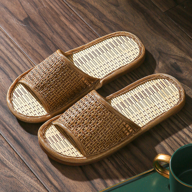 Home Rattan Grass Slippers for Women, Non-Slip Indoor Couple Slippers for Men and Women, Spring and Summer Bamboo Woven Sandals