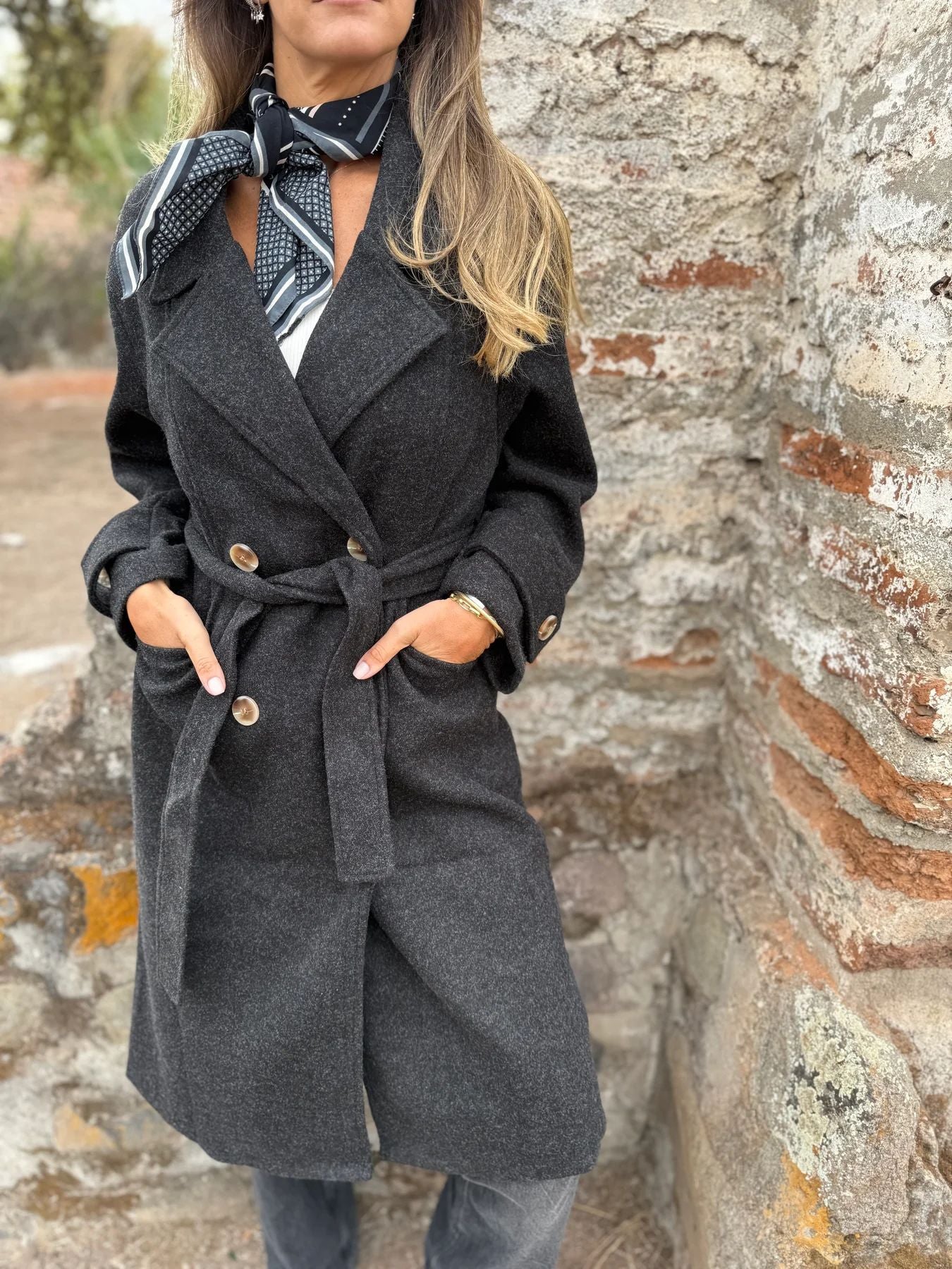 2025Amazon European and American Cross-Border Autumn Winter New Lace-Up Cardigan Casual Long Sleeve Turn-Down Collar Woolen Pocket Coat for Women