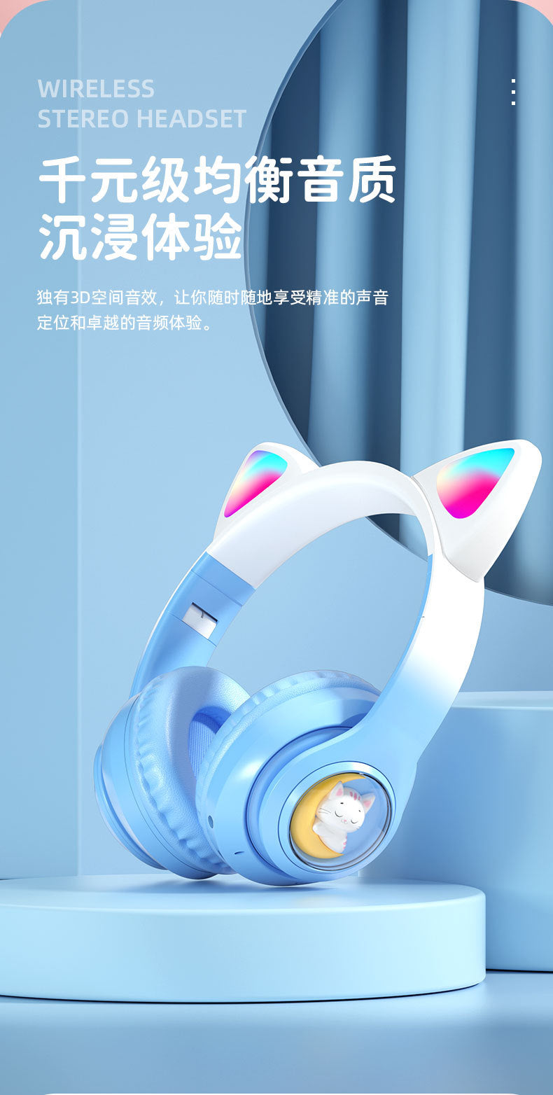 Space Capsule Cat Ear Bluetooth Headphones5.3Head-mounted Cute Glowing Cross-border Hot Item STN28S Ultra-long life battery