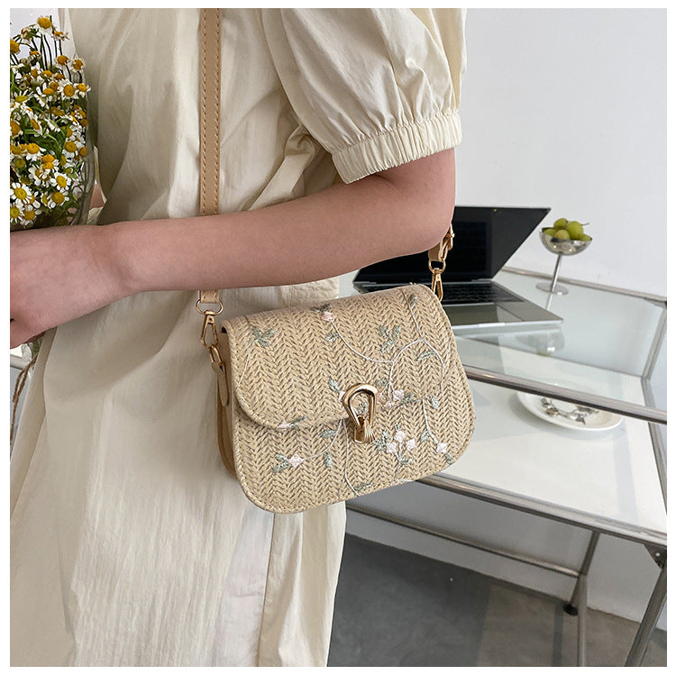 This year's trendy fashion straw woven small bag for women in summer2024New Trendy Versatile Lace Woven Single Shoulder Crossbody Bag for Women