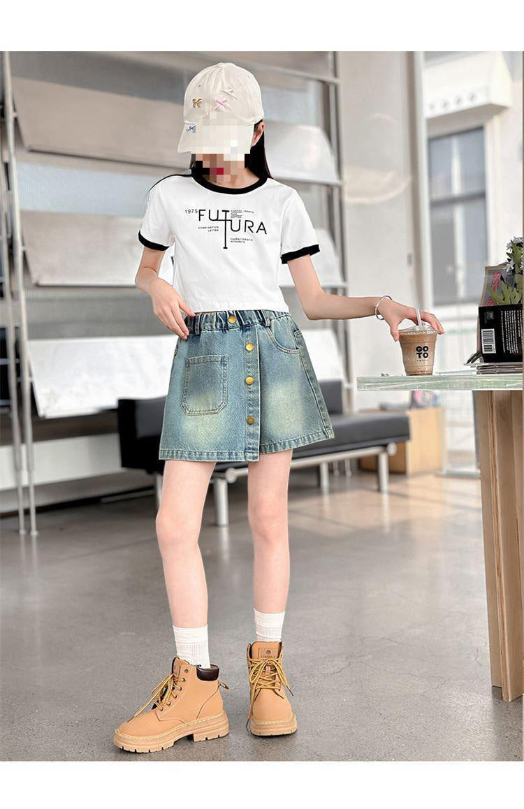 Children's Denim Skirt Short Thin Style2025 for Older Children Student Version Mid-Length Shorts