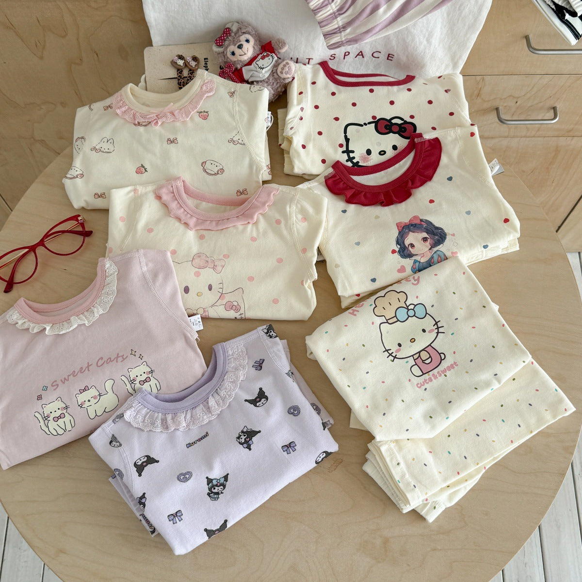 Girls A Pajama Set2025Autumn Girls Korean Style Homewear Baby Cute Cartoon Print Two-Piece Set Trendy