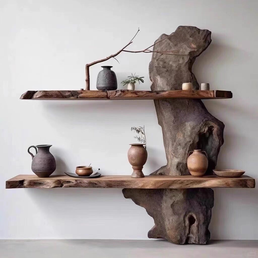 Wabi-Sabi Style Camphor Wood Solid Wood Display Cabinet Tea Storage Cabinet Natural Wood Multi-Functional Storage Rack