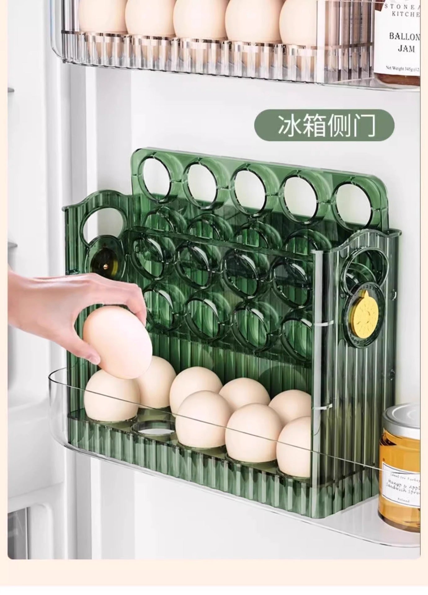 New Automatic Flip Egg Box Household Refrigerator Side Door Organizer Egg Storage Special Kitchen Fresh-keeping Pack