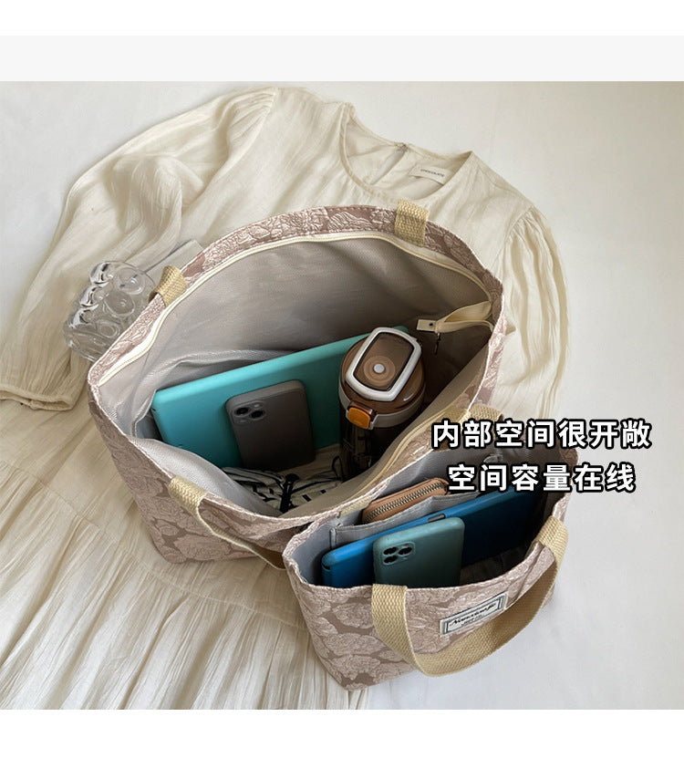 South Korea ins Unique Canvas Bag2024New Fashion Commuting Tote Bag Female College Student Class Shoulder Bag