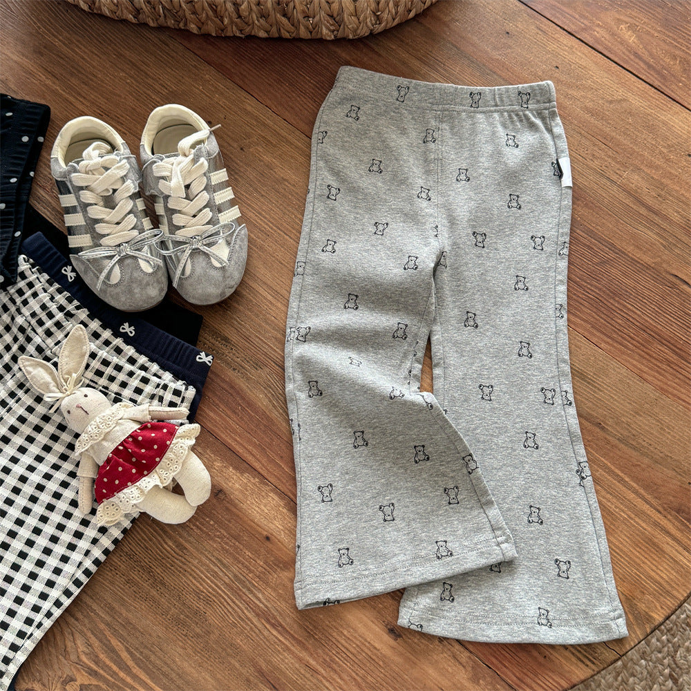 Sweet Little Girl Flared Pants Stylish Spring and Autumn New Baby Outerwear Leggings Korean Version Infant Children's Casual Long Pants