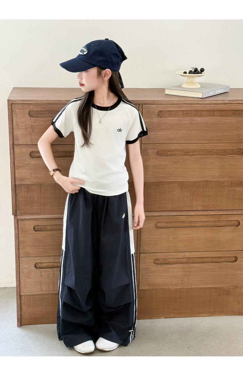 Girls' Summer Thin Pants2025New Cool and Stylish Quick-Dry Cargo Pants for Middle School Students Ice Feel Wide-Leg Pants