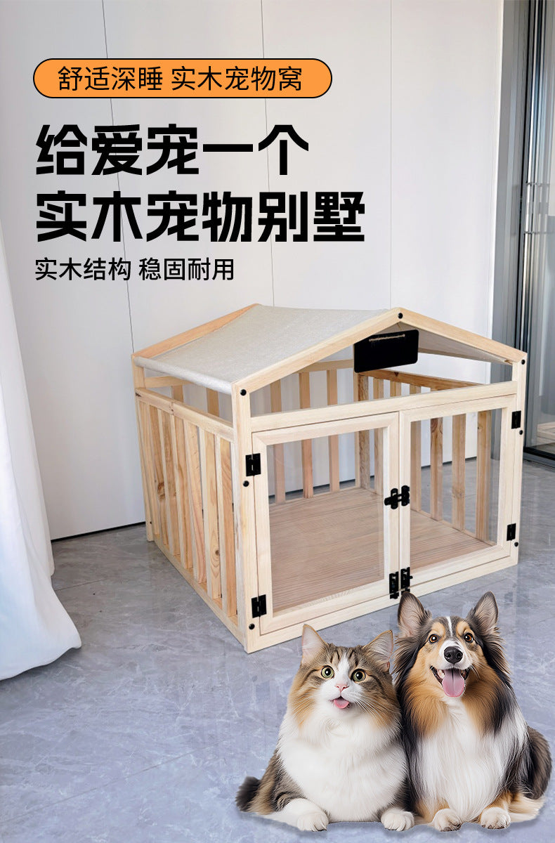 New Parker Solid Wood Cat and Dog Fence Pet Escape-Proof Splicing Barrier Indoor Outdoor Transparent Wooden Slats Panoramic Nest