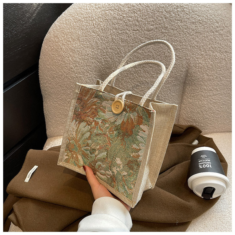 Student Korean Style Handbag Women Fashion Linen Lunch Bag New Japanese Style ins Canvas Tote Lunch Box Bag