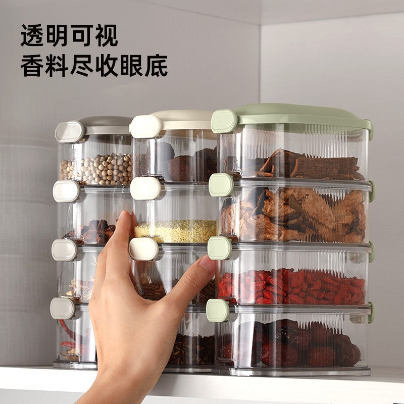 Spice Storage Box Food Grade Compartment Box Household Kitchen Sichuan Pepper Aniseed Seasoning Storage Box Seasoning Sealed Jar
