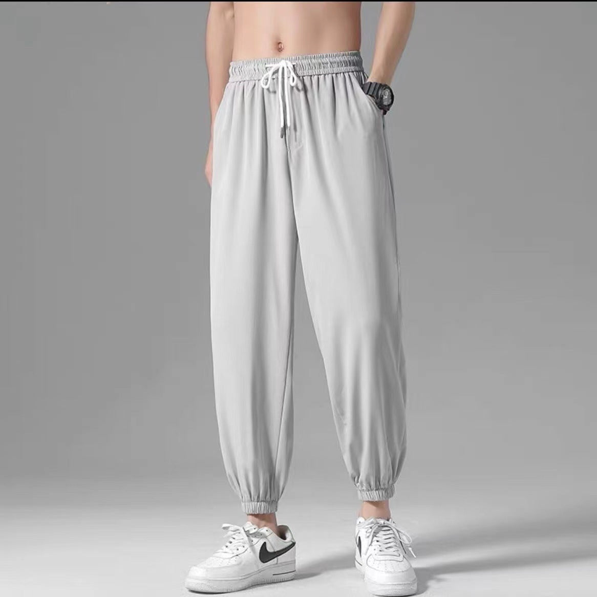 Summer Thin Pants Men Straight Pants Boys Trendy Versatile Loose Cropped Pants Students Summer Wide-Leg Casual Pants