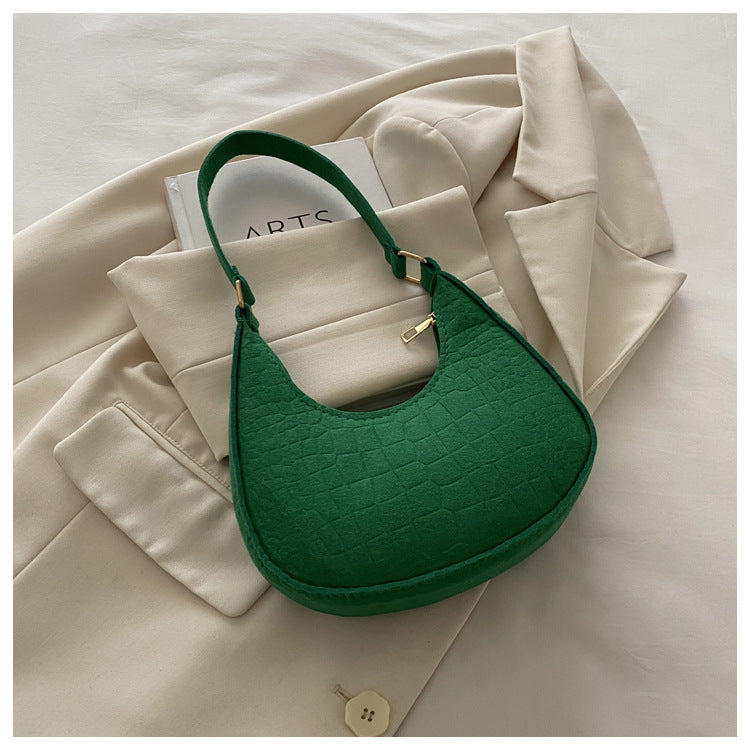 Solid Color Elegant Women's Bag2024Trendy Korean Style Autumn Winter New Stone Pattern Underarm Bag Casual Shoulder Handbag