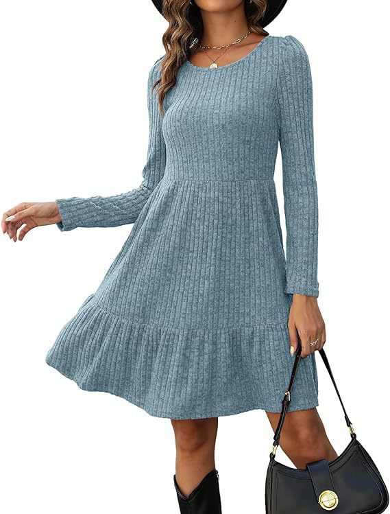 2023Autumn and Winter TEMU Amazon European and American Women's Fashion Cross-Border New Striped Round Neck Knitted Sweater Dress for Women