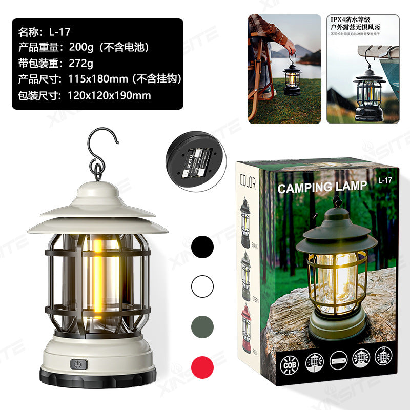 TikTok Hot-Selling Camping Light Atmosphere Light Flame Camping Light Tent Retro Lantern Outdoor Rechargeable Handheld Light Gift