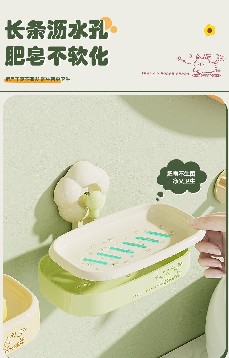 Bathroom Suction Cup Soap Holder, Multi-Functional, No Drilling Required, Creative Wall-Mounted Soap Box, Draining Bathroom Soap Holder