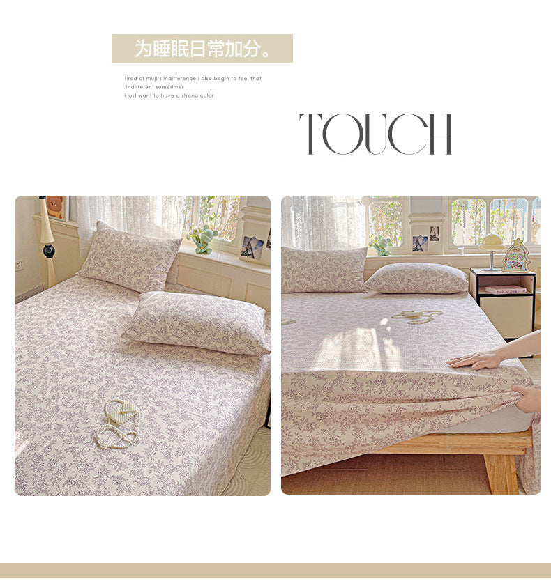 a Double-layer Gauze Bed Sheet Single Piece Fresh Style A Summer-style Naked Sleep Pillowcase Single Double Student Dormitory Three-piece Set